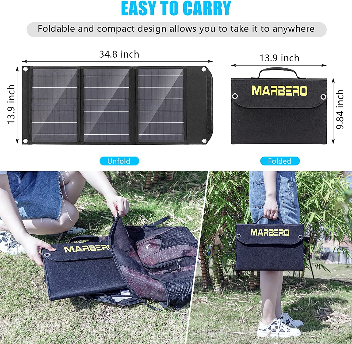 Portable Solar Panel 30W Foldable Solar Panel Battery Charger for Portable Power Station, iPhone, Ipad, Laptop, QC3.0 USB Ports & DC Output(10 Connectors) for Outdoor Camping Van RV Trip