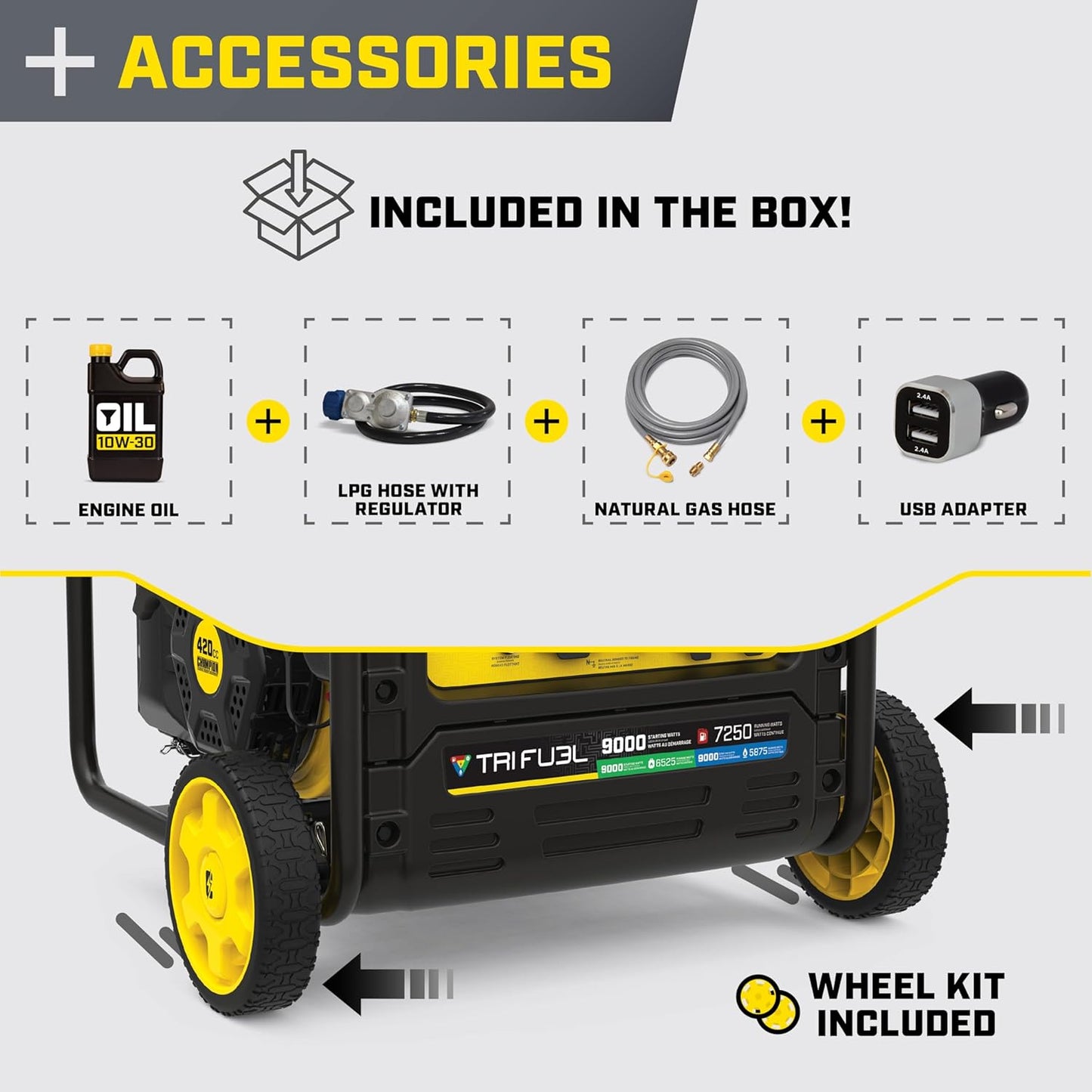  9000-Watt Tri-Fuel Inverter Generator w/ Electric Start  | Quiet Tech + CO Shield  | Gasoline, Propane & Natural Gas Powered  | Home Backup, RV, Construction, Emergency Ready
