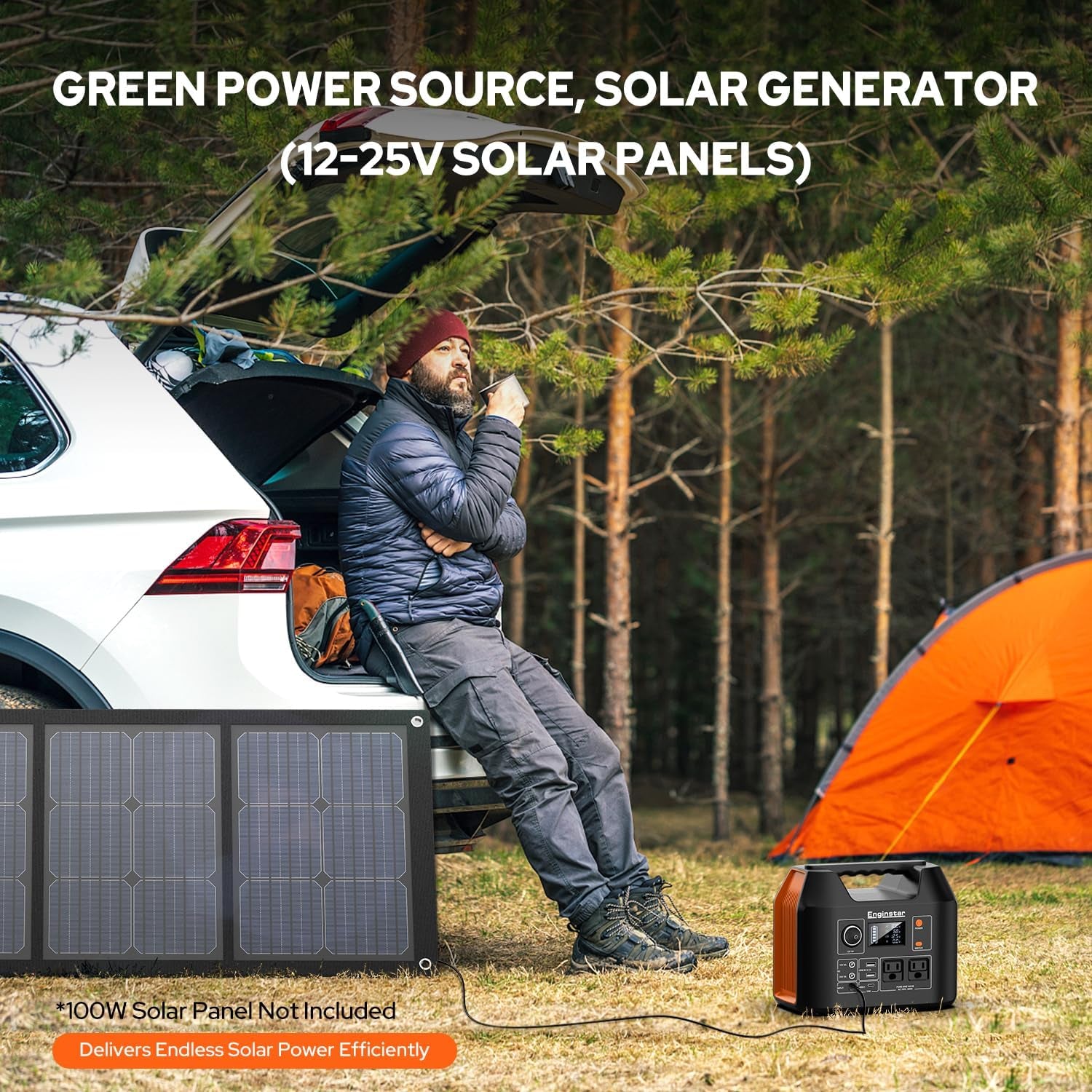 Portable Power Station, 300W 296Wh Battery Bank with 110V Pure Sine Wave, 60W Foldable Solar Panel with 18V DC Outlet for Portable Power Stations