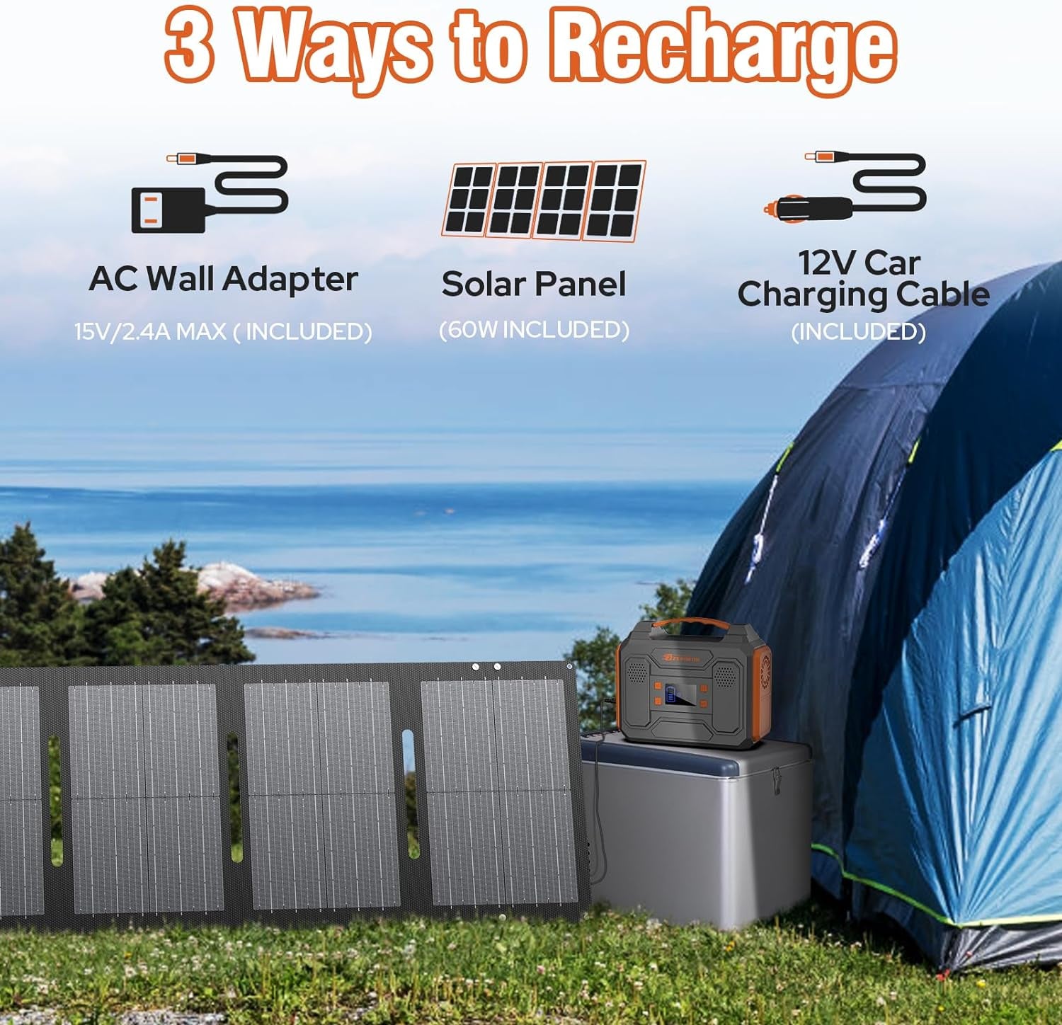 300 W Portable Solar Power Station Generator with Foldable 60W Solar Panel,110V 120W Power Bank Power Pack with USB C Input for Camping Home Use VanLife Adventures