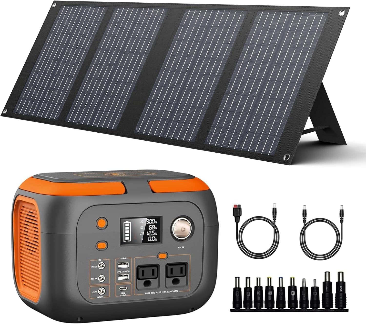 300W Portable Power Station with Solar Panel 40 Watt, 260Wh Solar Powered Generator for Camping Lithium Battery Bank with Solar Panels, 110V Outlet Solar Power Banks, Solar Generator for Outdoor