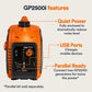 8251 GP2500i 2,500-Watt Gas Powered Portable Inverter Generator - Compact and Lightweight Design - Produces Clean, Stable Power - COsense Technology - CARB Compliant - Orange/Black