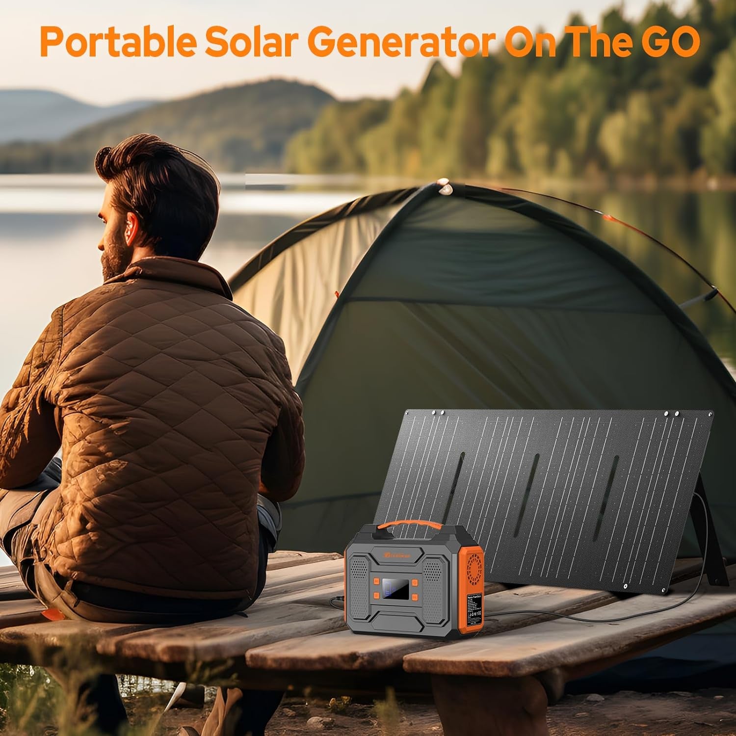 Solar Generator with Panel, 300W Portable Power Station with Solar Panel 40W, 110V Pure Sine Wave AC Outlet Electric Generator for Home Use Outdoor RV Camping