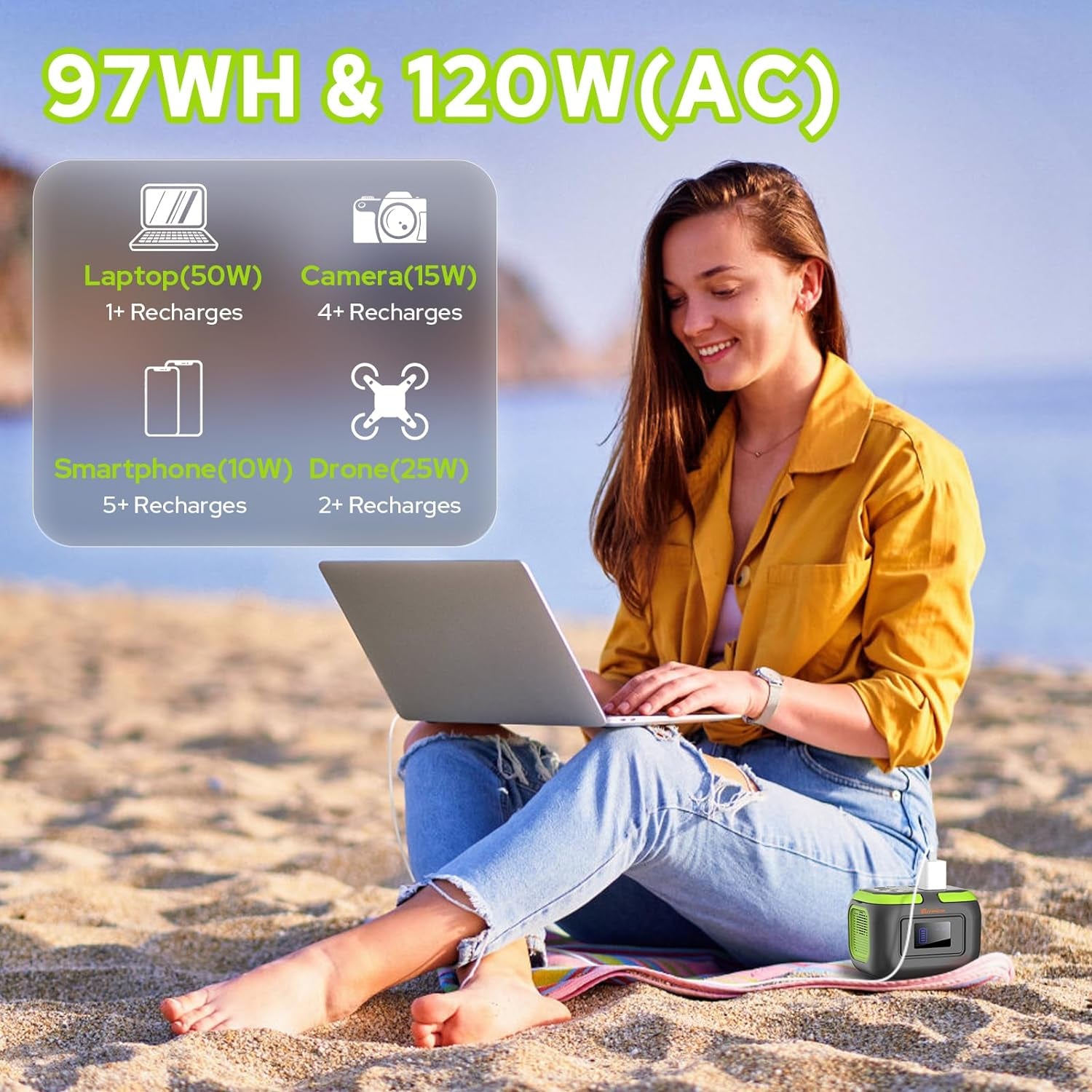 300 W Portable Solar Power Station Generator with Foldable 60W Solar Panel,110V 120W Power Bank Power Pack with USB C Input for Camping Home Use VanLife Adventures