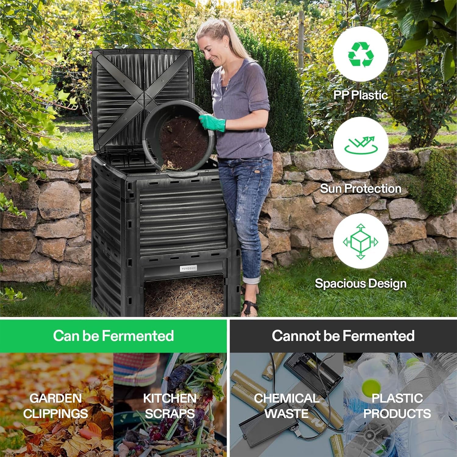 Compost Bin 80Gallon (300L), Outdoor Composter W/Large Capacity & Easy Assembling, Compost Barrel for Fast Creation of Fertile Soil