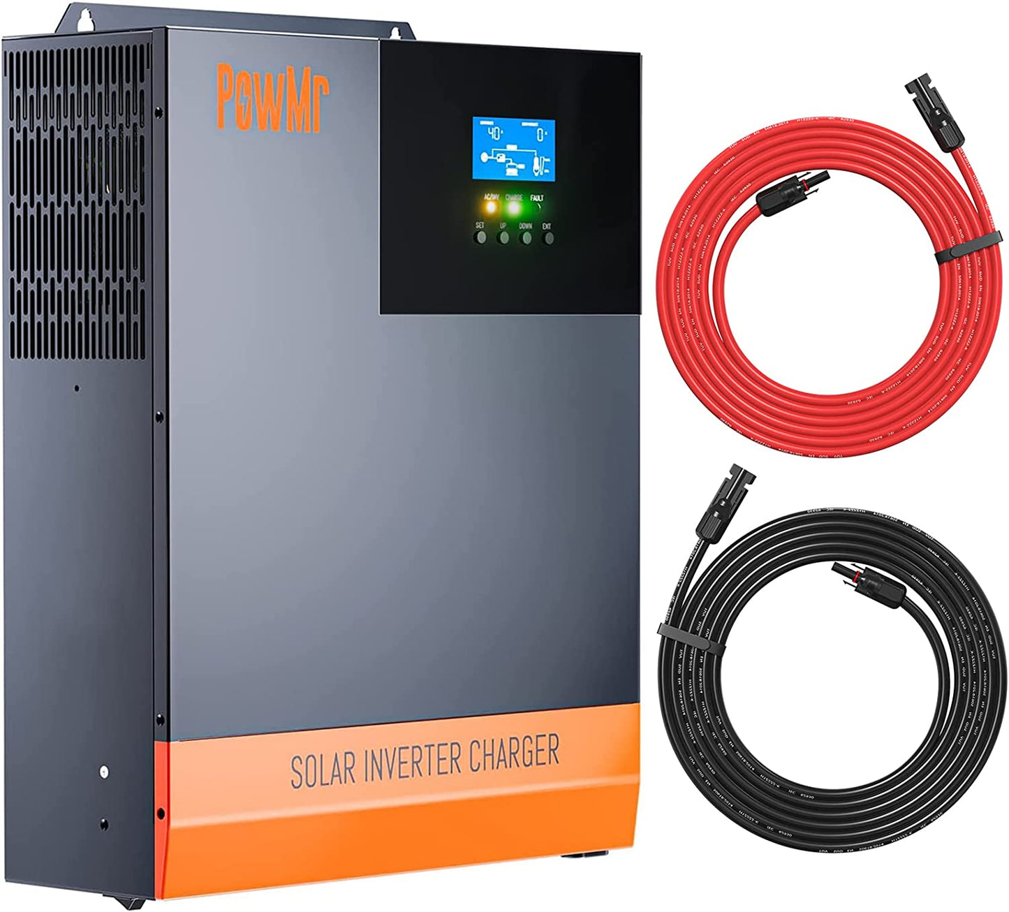 3000W Solar Inverter Pure Sine Wave 24V to 120V Comes with 10 AWG Solar PV Cables 50 feet Red+Black