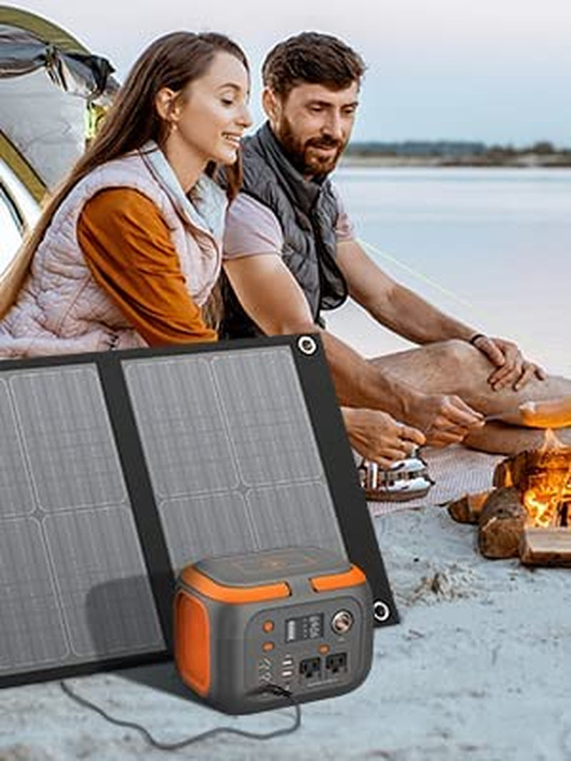 300W Portable Power Station 260Wh Outdoor Solar Generators Mobile Lithium Battery Pack 110V Outlet Solar Power Bank Camping Power Supply for Laptop with 40W Solar Panel