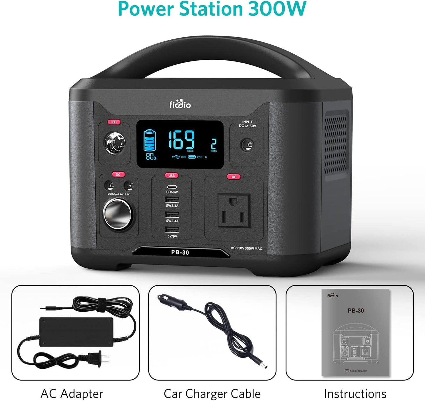 Portable Power Station 300Wh, Solar Generator with AC110V 300W AC Outlet, PD 60W Quick Charge, Charge up to 8 Devices, Backup Battery for Home Camping Emergency Use