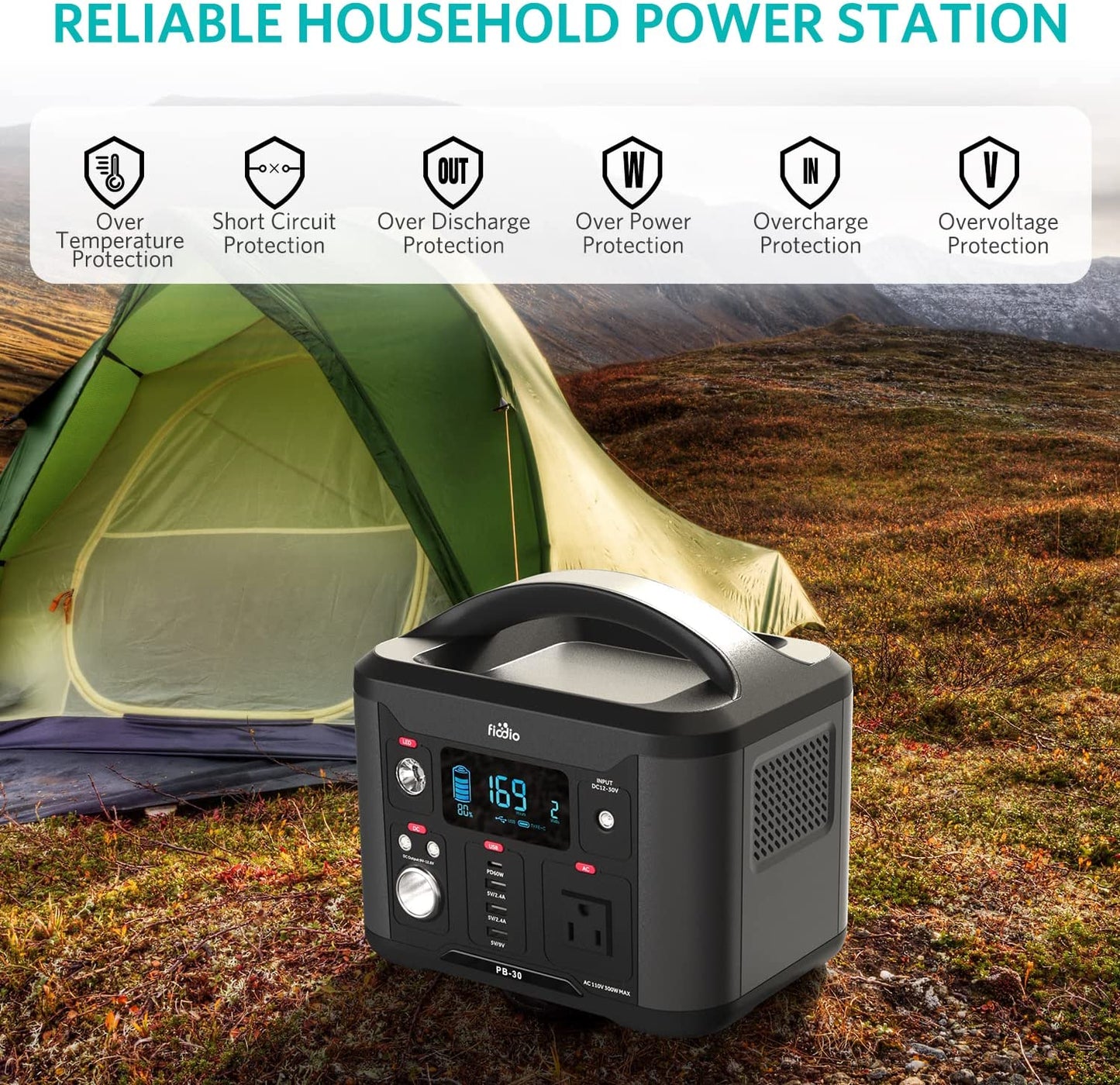 Portable Power Station 300Wh, Solar Generator with AC110V 300W AC Outlet, PD 60W Quick Charge, Charge up to 8 Devices, Backup Battery for Home Camping Emergency Use