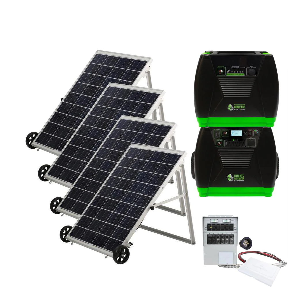 3600-Watt/5760W Peak Push Button Start Solar Powered Portable Generator with Power Pod, Transfer Kit, and 4 Solar Panels