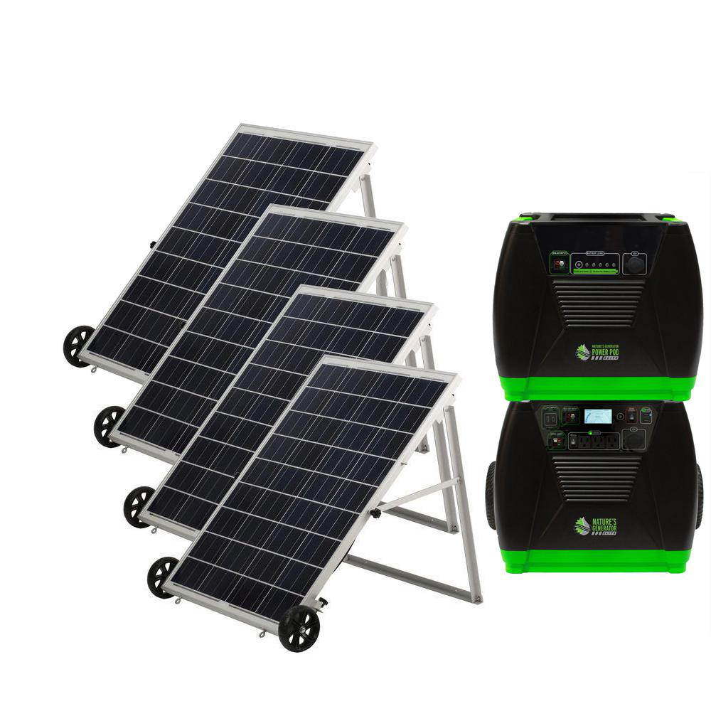 3600-Watt/5760W Peak Push Button Start Solar Powered Portable Generator with Four 100W Solar Panels and Power Pod