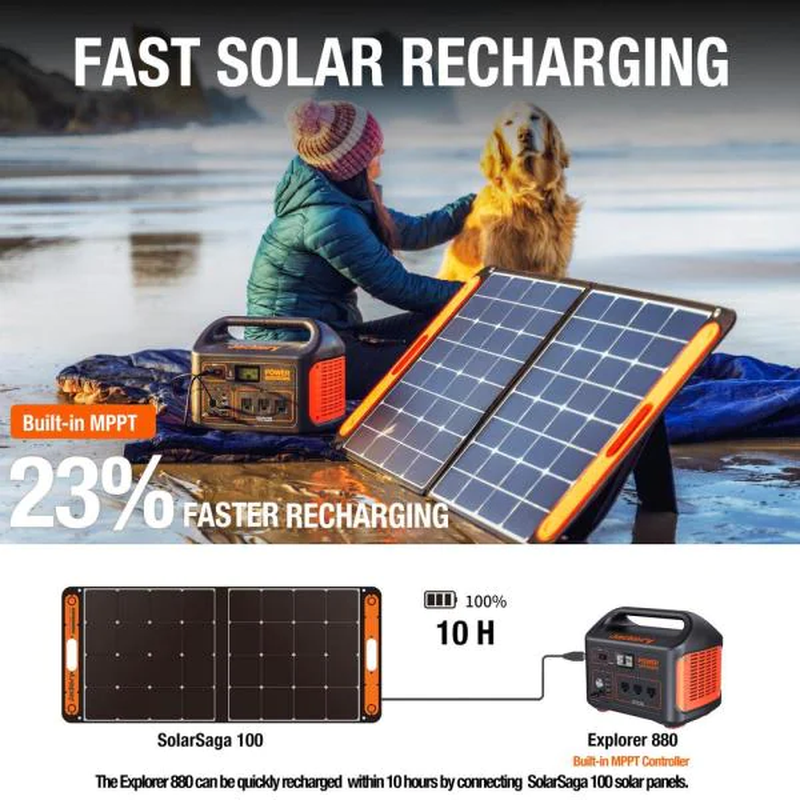 Solar Generator SG880 with Solar Panel 100-Watt Push Button Start Portable Power Station for Outdoors and Emergency