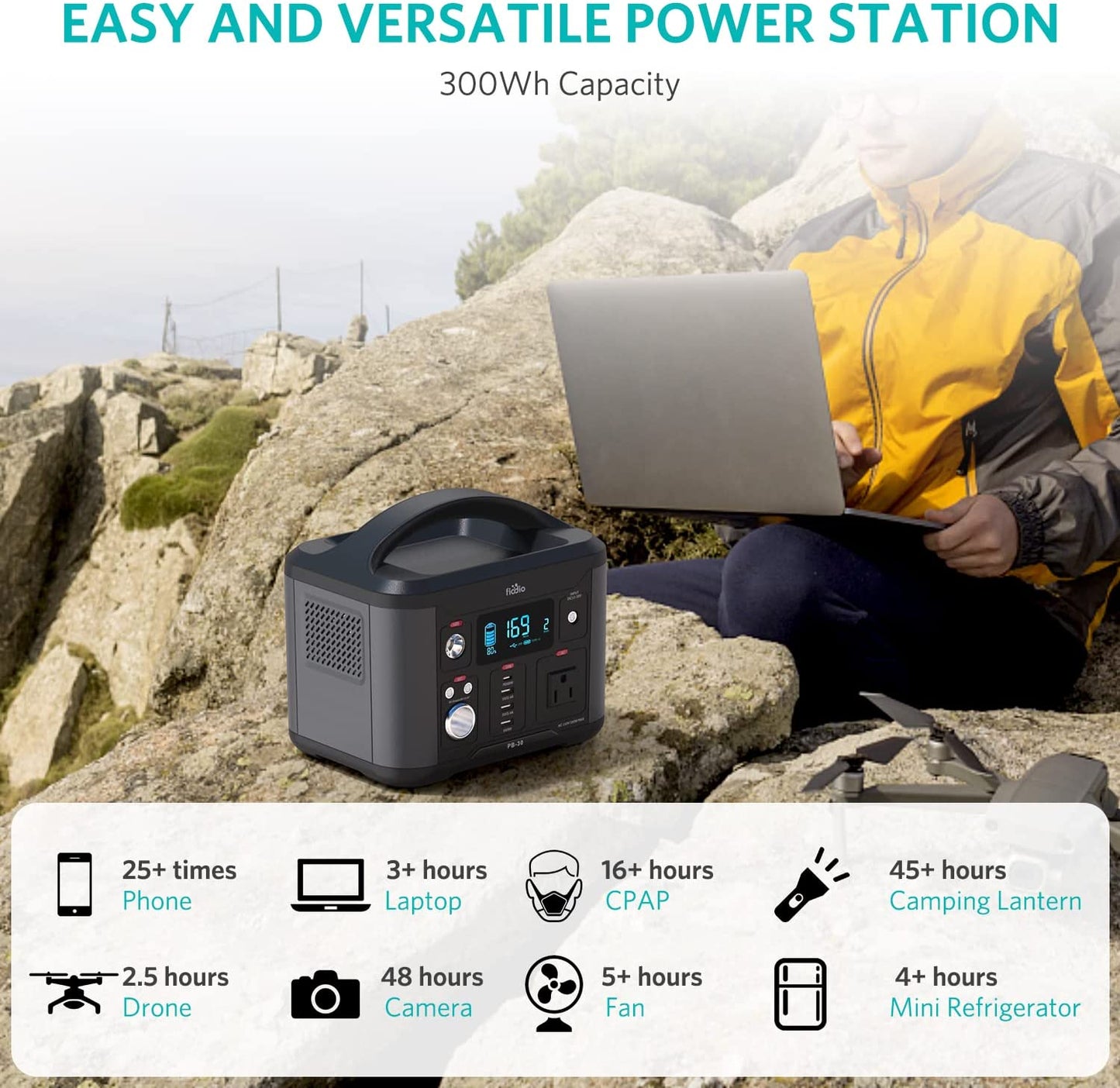 Portable Power Station 300Wh, Solar Generator with AC110V 300W AC Outlet, PD 60W Quick Charge, Charge up to 8 Devices, Backup Battery for Home Camping Emergency Use