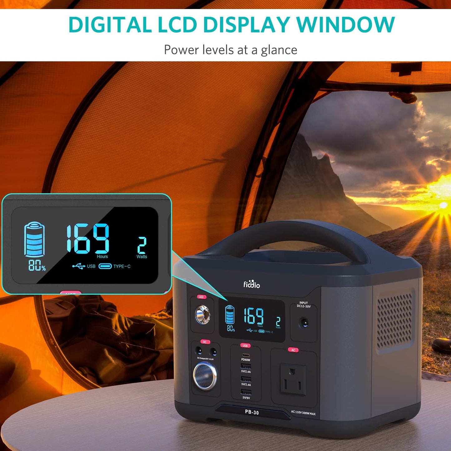 Portable Power Station 300Wh, Solar Generator with AC110V 300W AC Outlet, PD 60W Quick Charge, Charge up to 8 Devices, Backup Battery for Home Camping Emergency Use